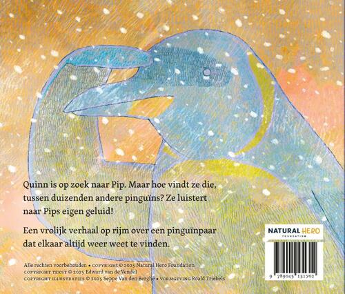 Achterkant van het kinderboek Koningspinguïn Quinn.