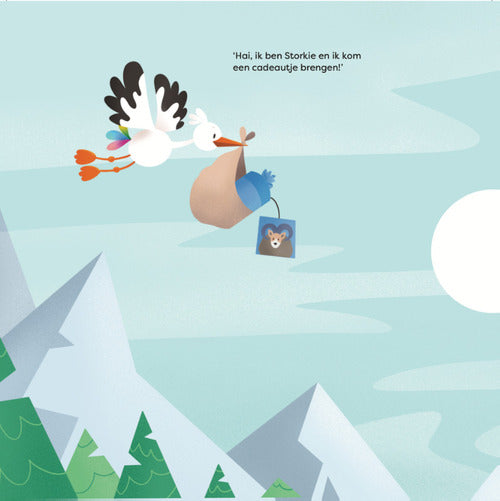 Binnenpagina uit het kinderboek Storkie – Een bijzonder diverse bezorgdienst.