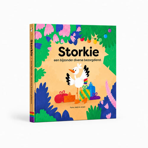Voorkant van het kinderboek Storkie – Een bijzonder diverse bezorgdienst.